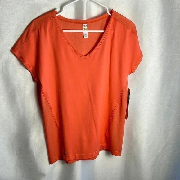 LOLE BAMBI activewear top v neck ,sleeve mesh, boxy, Georgia peach color - Picture 1 of 12